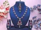 Mehandi Finish White Kundan Crystals studded Sparkling Partywear Necklace Set, Pink, Free Size for Women