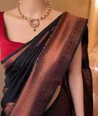 Litchi Silk Zari Woven Saree for Women, Black 