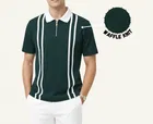 Cotton Blend Colorblocked Polo Neck T-Shirt for Men, Green 