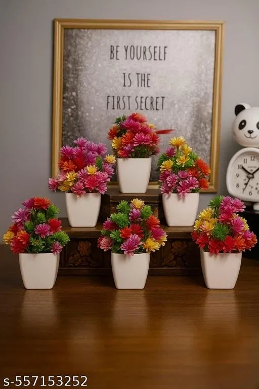 Plastic Artificial Flowers, Multioclor, Pack of 6