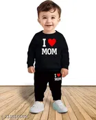 Cotton Blend Printed Clothing Set for Boys, Black 