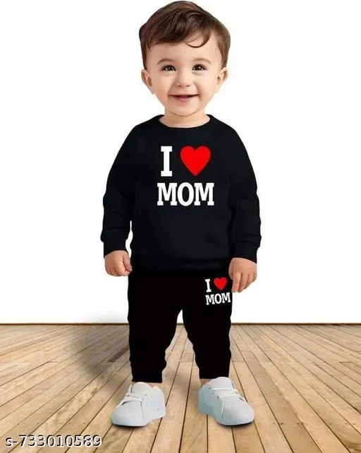 Cotton Blend Printed Clothing Set for Boys, Black (4-5 Years)