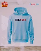 Fleece Printed Hoodie for Men, Aqua Blue 