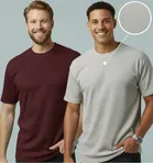 Polyester Round Neck T-shirt for Men, Multicolour, Pack of 2 