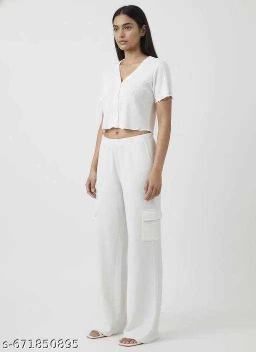 Palazzo Pants for Women (White, M)