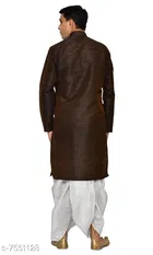 Dupion Silk Solid Kurta with Dhoti for Men 