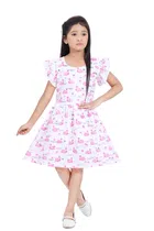 Cotton Blend Printed Frock for Girls (White & Pink, 1-2 Years)