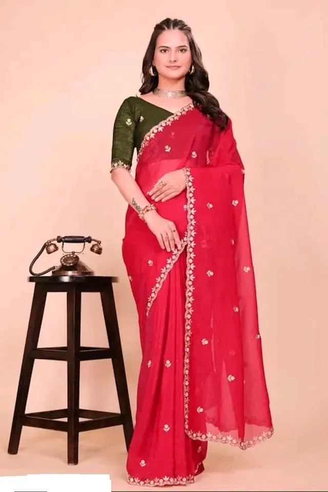 Sana Silk Self Design Saree for Women, Red (6.3 m)