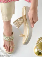Shoetopia Golden Embellished Wedge Sandals 