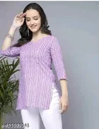 Cotton Striped Short Kurti for Women, Lavender 