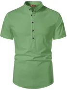 Cotton Half Sleeves Short Kurta for Men (Mint Green, S)