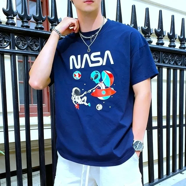 Cotton Round Neck-T-shirt for Men, Blue (XXL)