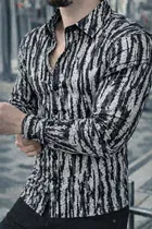 Lycra Geometric Print Shirt for Men, Grey 