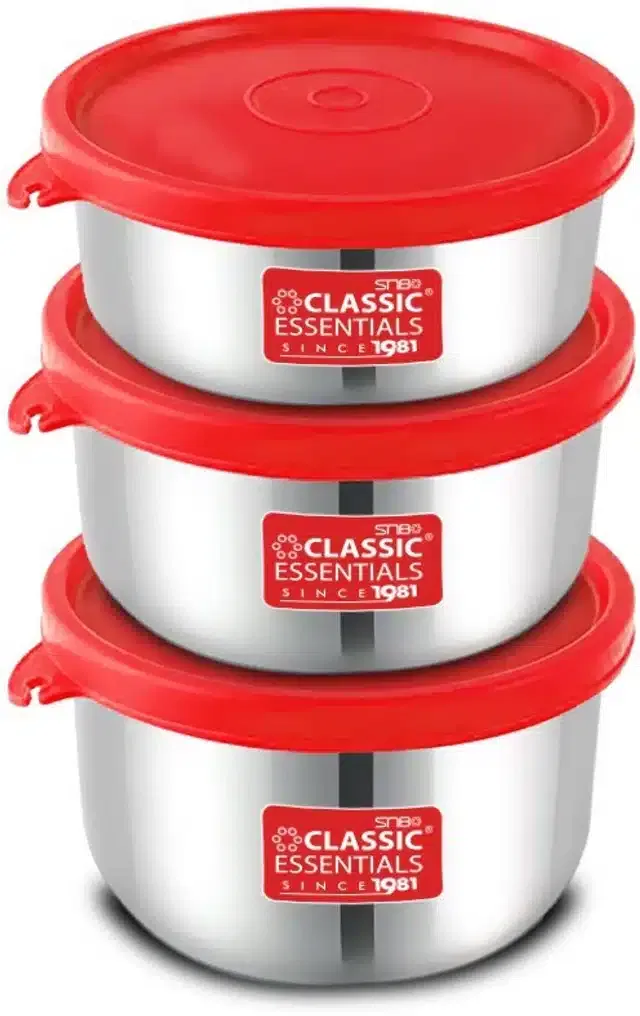 Stainless Steel Food Storage Container (Pack of 3, Red)