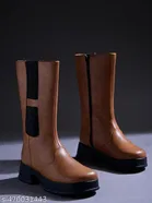 Shoetopia Solid Synthetic Block Heeled Boots Black 