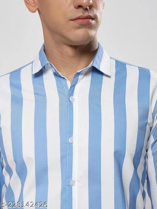 Cotton Striped Shirts for Men, Sky Blue (XL)