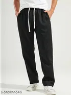 Cotton Blend Solid Trackpant for Men, Black 