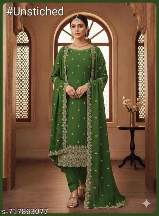 Vichitra Silk Punjabi/All Over Suits for Women (Multicolor, 6.85 meter (3XL)