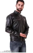 Synthetic Leather Full Sleeves Solid Jacket for Men 