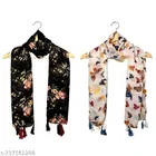 Poly Chiffon Scarves for Women, Multicolor, Pack of 2