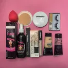 Combo of Fixer, Primer, Shimmer Liquid Highlighter, Foundation, Concealer, Compact Powder, Washable Puff & Eye Lashes for Women 