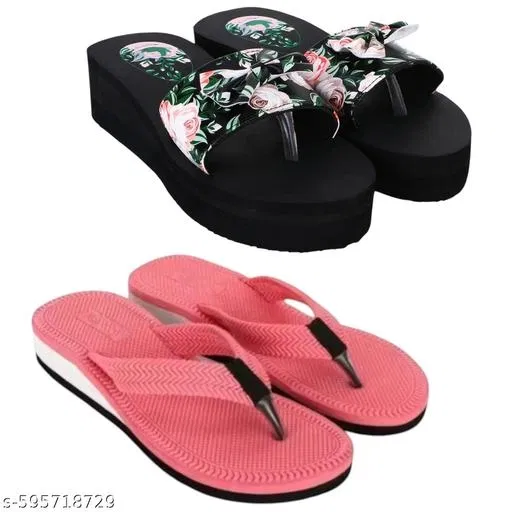 Twosoft EVA Flip-flops for Women (Pink, 8) Pack of 2
