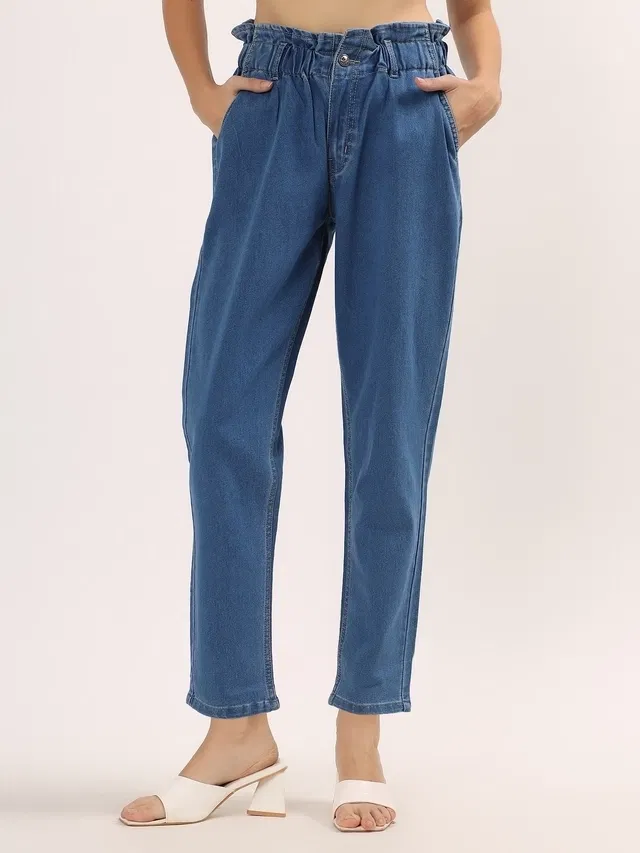 Cotton Straight Fit Jeans for Women (Blue, 34)