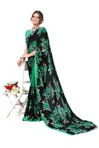Women Georgette Printed Saree With Unstitched Blouse 