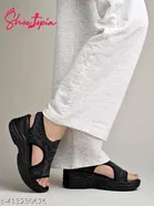 Shoetopia Black Wedge Sandals Size IND-8