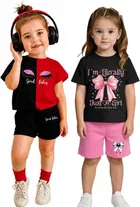 Graphic Print Cotton Blend Clothing Set for Girls, Pack of 2 