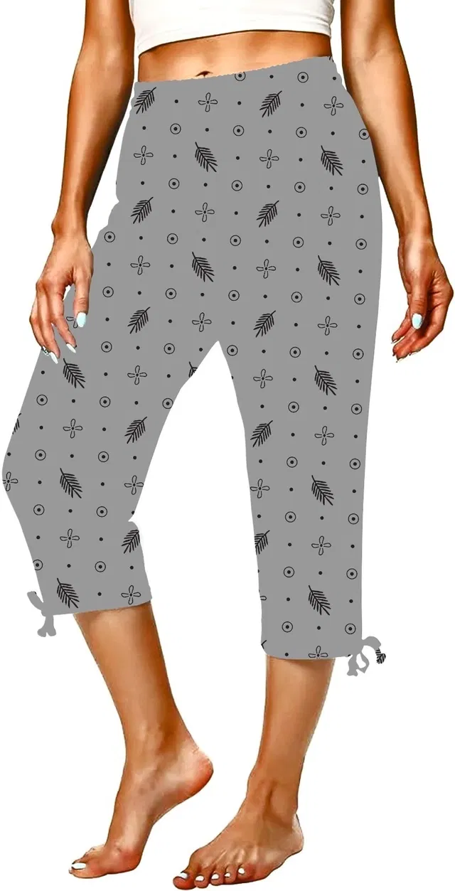 Cotton Printed Capri for Women (Grey, XXL)