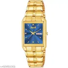 Stainless Steel Strap Analog Watch for Men (Gold & Blue)