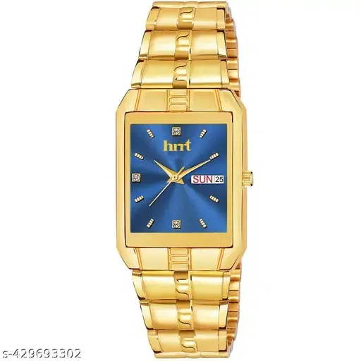 Stainless Steel Strap Analog Watch for Men (Gold & Blue)