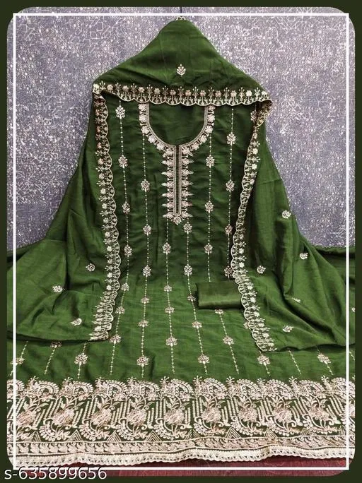 Vichitra Silk Punjabi/All Over Suits (Green, 6.45 meter for Women (XL)