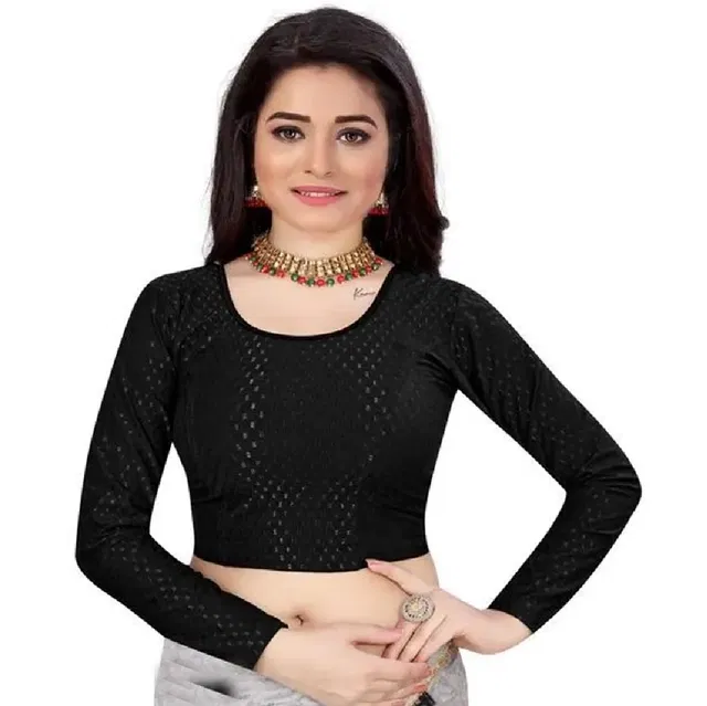 Cotton Solid Blouse for Women (Black)