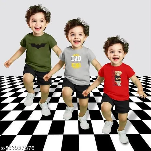 Cotton Blend Printed Clothing Set for Boys, Multicolour, Pack Of 3 (18-24 Months)