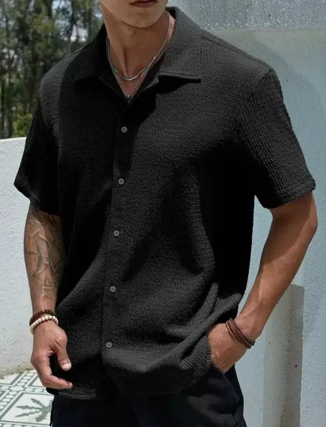 Half Sleeves Solid Shirt for Men (Black, XL)