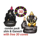 Resin Combo of Ganesh ji & Mahadev Idol with 50 Backflow Incense Cones (Black & Brown, Set of 2)