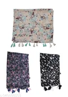 Poly Chiffon Printed Scarves for Women, Multicolor, Pack of 3