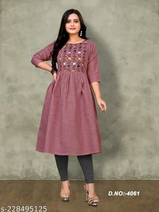 Floral Embroidered Maternity Kurti Set (Pink, M)