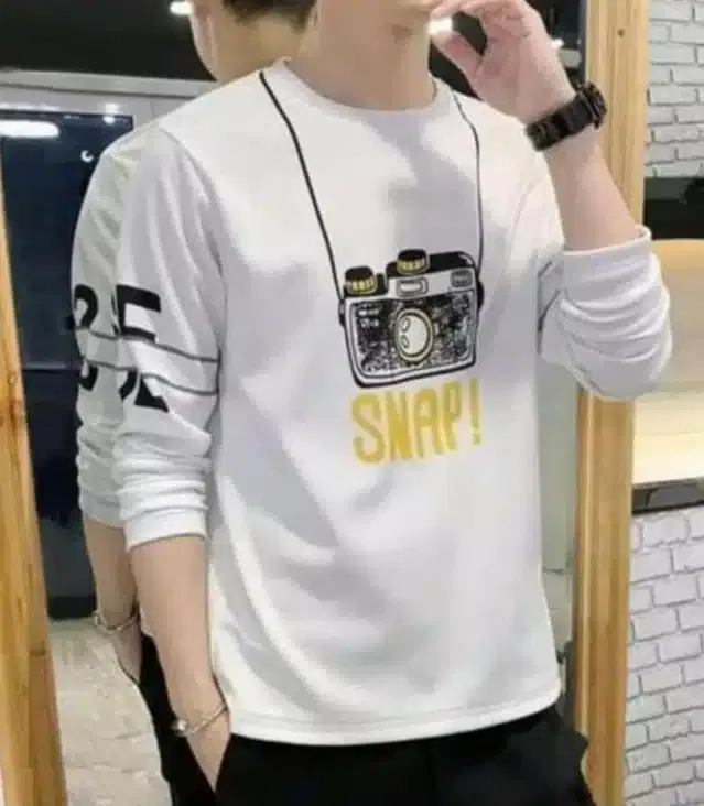 Printed Full Sleeeves T-Shirt For Men (White, M)