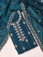 Vichitra Silk Embroidered Unstitched Suit Fabric, Teal