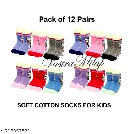 Cotton Socks for Kids (Multicolor, 6-7 Years) (Set of 12)