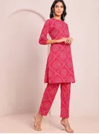 Rayon Printed Women's Kurta with Pant Set (Pink, XXL)