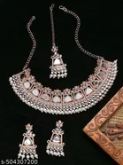 Rose Gold Elegant Uncut Kundan Pearl Studded Choker Set for Women 