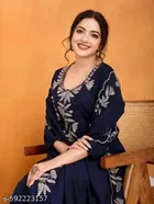 Embroidered Rayon Slub A-line Kurta Set for Women 