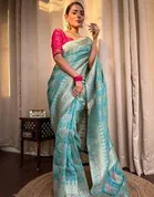 Litchi Silk Woven Design Saree for Women, Blue 