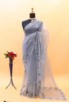 Organza Embroidered Saree for Women 