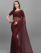 Net Solid Saree for Women 
