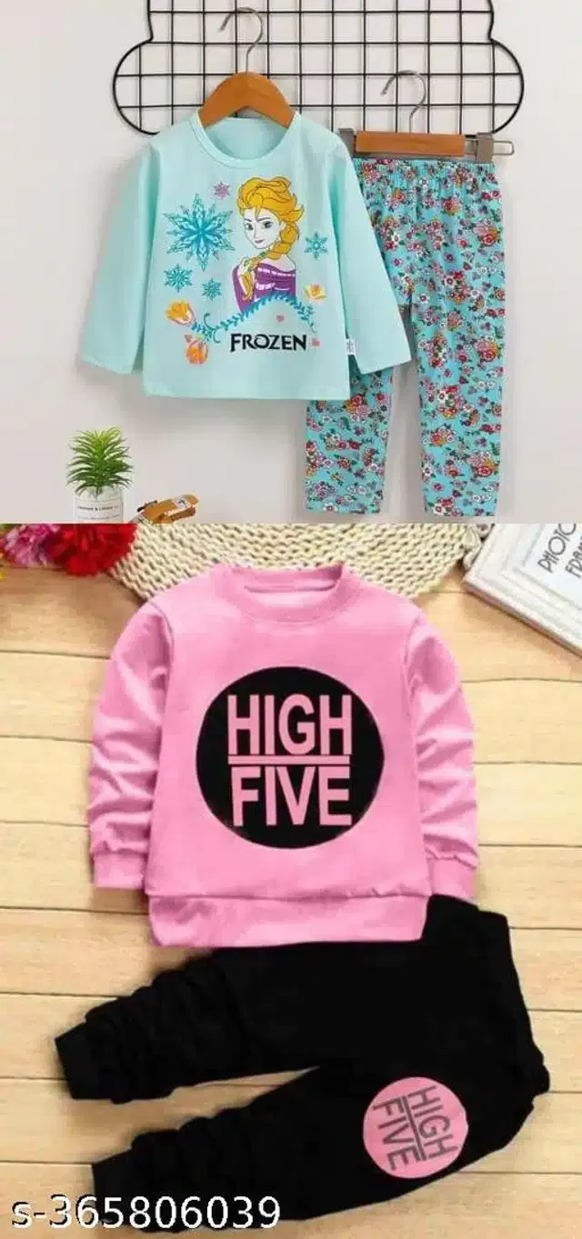 Cotton Blend Full Sleeves T-Shirt with Pant Clothing Set for Kids (Multicolor, 1-2 Years) (Set of 2)